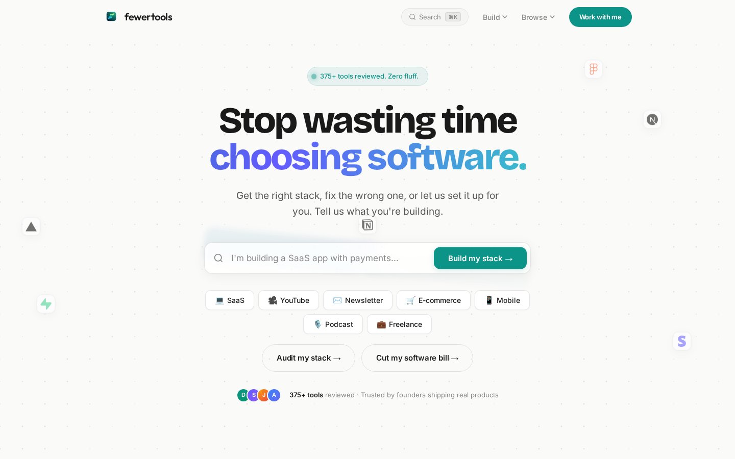Fewertools software discovery platform